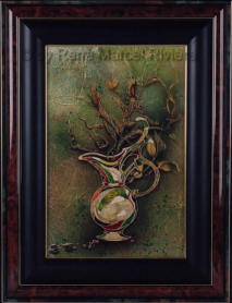 Unikat, Öl, Acryl, Kaltglasfarben & Blattgold auf Holz. 27x41cm