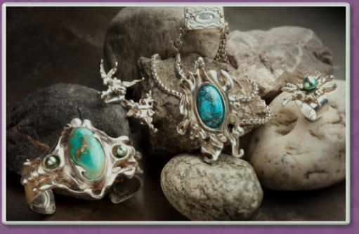 Türkismatrix, Sterlingsilber, Kaltglaspatina - 2006 + 2008