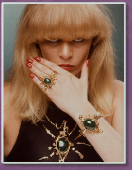 Massivdukatengold, 250g, Malachit-cabouchons, Kette Handgegossen, Colliersplitter einzeln zu befestigen. 3 - teiliger Ring.