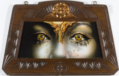 Tempera, Öl und Schlagmetall auf Hartfaser, Kerbholzschnitzerei,                      38,5 x 59,5 - 2008