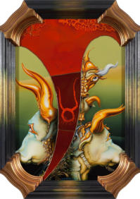Kaltgalsfarben, Ölfarbe, Metallfolie und Bleipaste vergoldet auf Spiegel, 44 x 64 - 2010